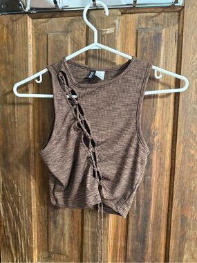 H&M Brown Ribbed Lace-Up Crop Tank